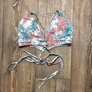 Zaful Floral Bikini Top - Blue and Pink